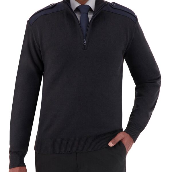 Quarter Zip Mockneck Military with Button Epaulets Thumbnail