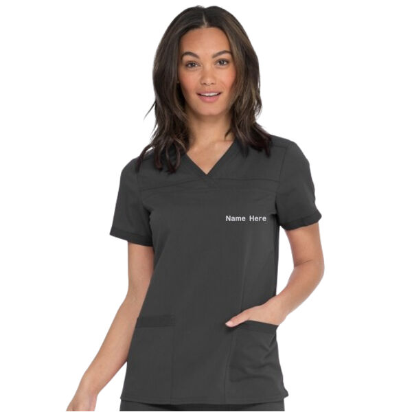 Ladies V-Neck Scrub Top with Rib-Knit Panels Thumbnail