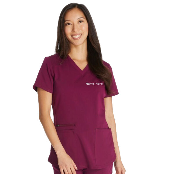 Ladies V-Neck Scrub Top with Rib-Knit Panels Thumbnail